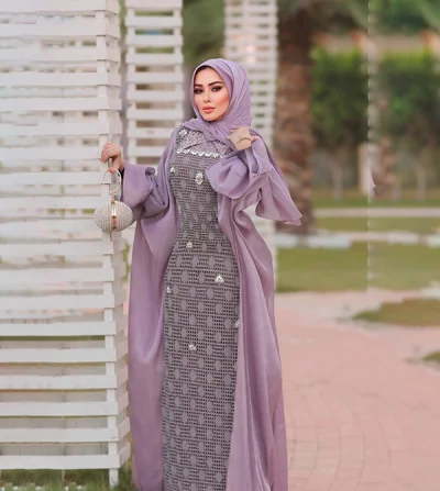 Abaya made of natural Italian silk and Spanish guipure lace