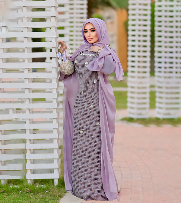 Abaya made of natural Italian silk and Spanish guipure lace